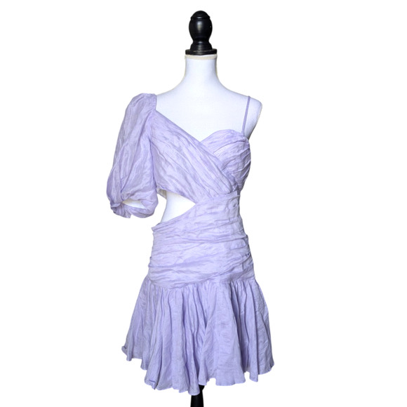 Sandro Cornaline Lilac Purple One Sleeve Linen Blend Mini Dress Size FR 40 US 8 - Picture 4 of 13